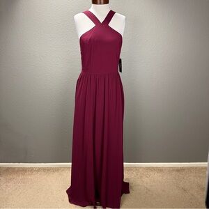 Lulus NWT Air Of Romance Burgundy Maxi Dress Sz L Holiday Winter Formal